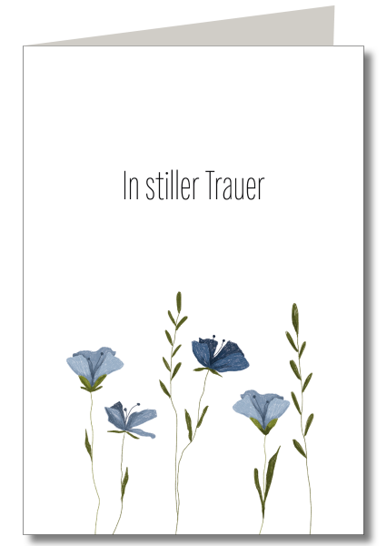 In stiller Trauer blaue Blumen mit Schutzfolie inkl. Briefumschlag