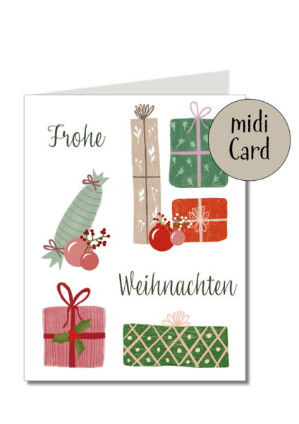 Midikarte Weihnachtsgeschenke mit Schutzfolie inkl. Briefumschlag