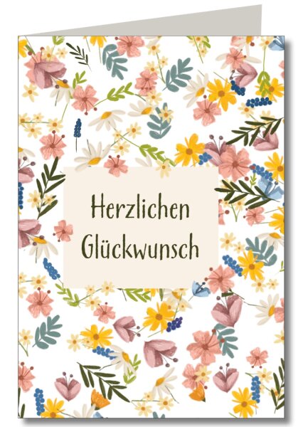 Wildblumen Herzlichen Gl&uuml;ckwunsch Klapp mit Schutzfolie inkl. Briefumschlag